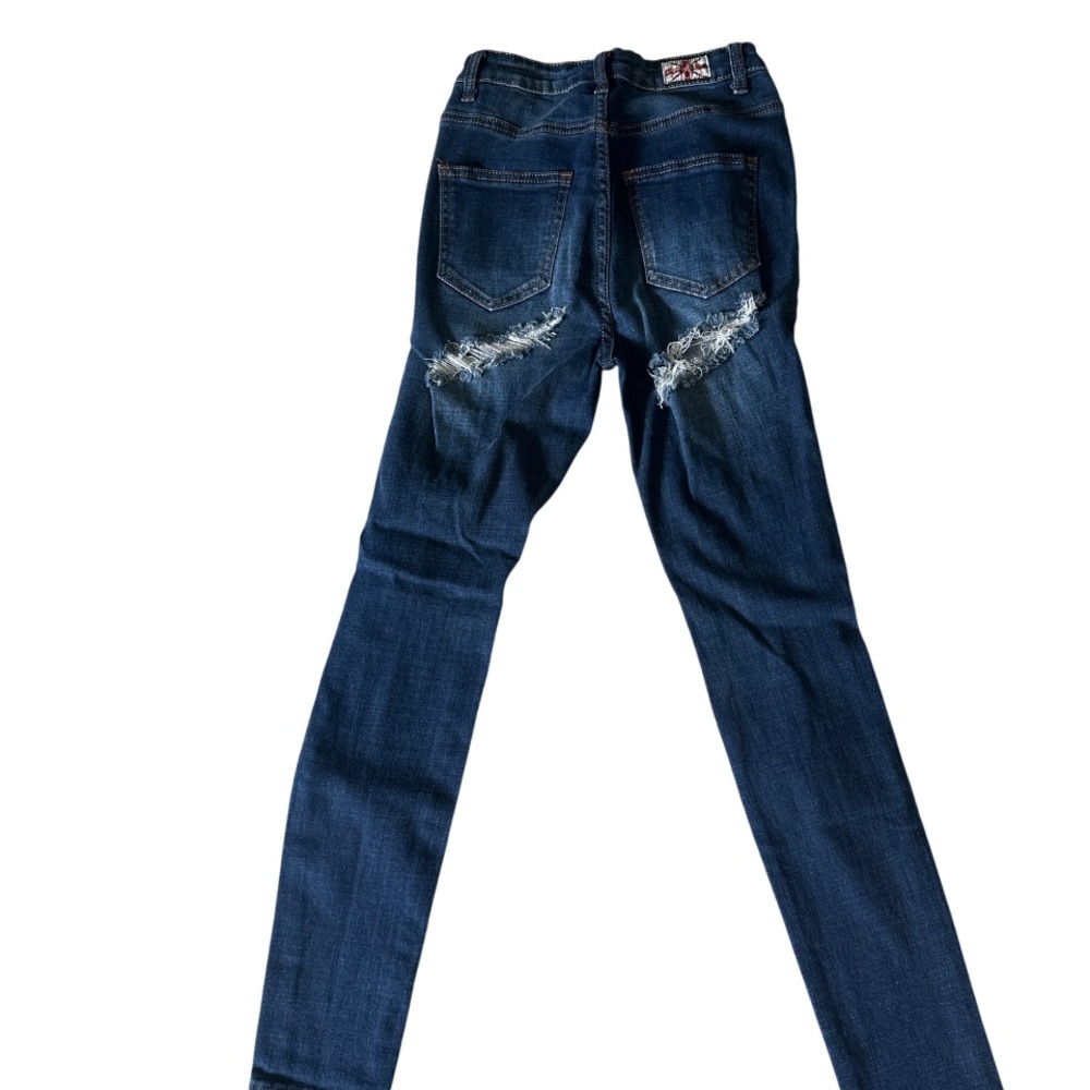 Y2k Skinny Jeans Womens Sz 26 Blue Denim Distressed Ripped Grunge - Picture 5 of 9
